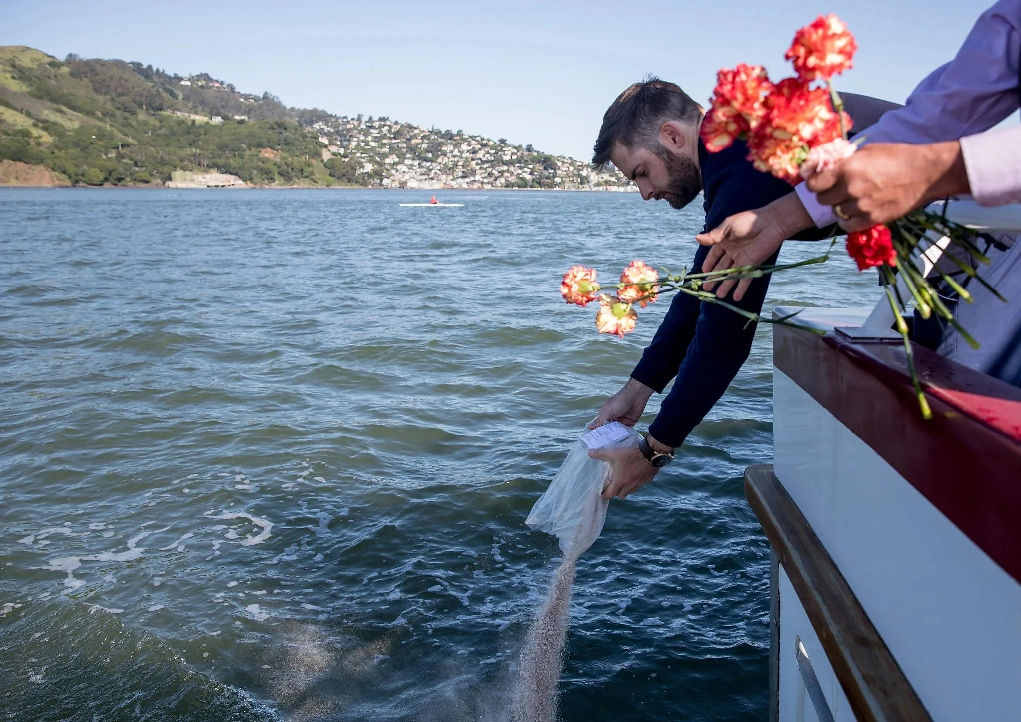 Cremation ashes scattering ceremony at sea off Key West, Florida